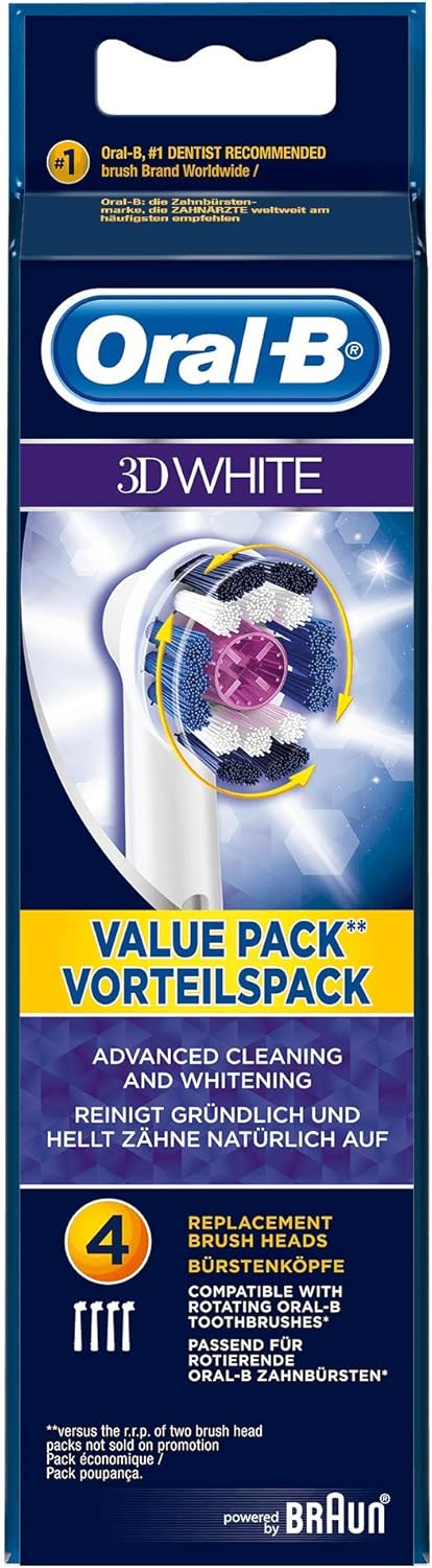 Oral-B 3D White Toothbrush Heads, Pack of 4 Replacement Refills