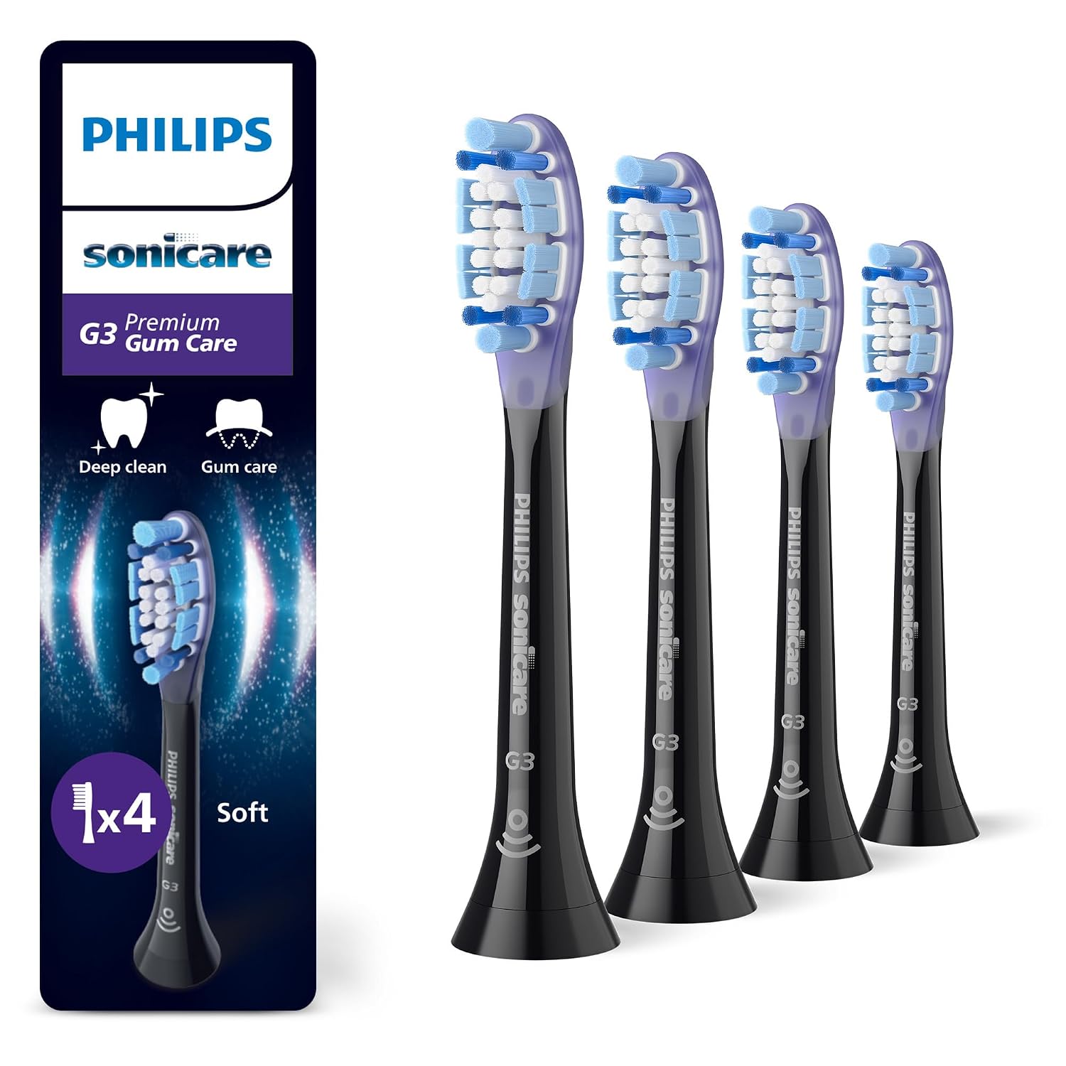 Philips Sonicare G3 Premium Gum Care, Original Ersatzbürstenköpfe, Schwarz, 4er-Pack, HX9054/88